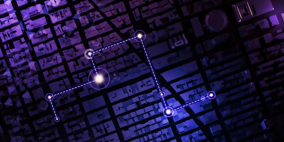 GPS tracker map navigation pins on the map navigation technology mapping capi Stock Illustration