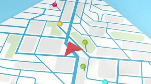 GPS Tracking. GPS navigator. Navigation map. Moving red marker on city map Stock Footage 232131606