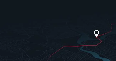 GPS tracking interface displaying red travel route across dark city streets Illustrazione stock