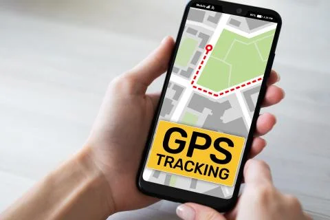 GPS tracking map on smartphone screen. Global positioning system, navigation Stock-Fotos