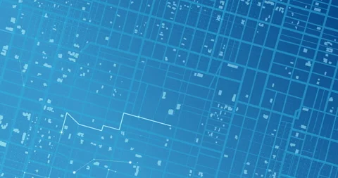GPS tracking path with target nodes on blue map Stock Footage 340991662