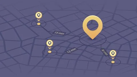 GPS tracking system to navigate around the city landmarks. Detailed city street Stock Illustration