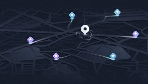 GPS tracking system to navigate around the city marks. Abstract city map with Stock Illustration