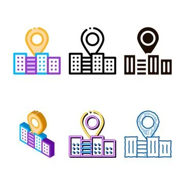 Gps variants locaton mark and building vector sign icon 스톡 일러스트