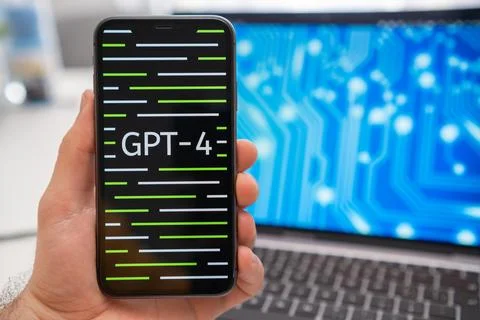 GPT 4 artificial intelligence logo on the screen of mobile phone Stock Photos