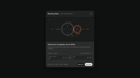 GPU Batching Ratio Dashboard Dark Tech UI Infographic AI Server Scaling Stock Footage 348344836