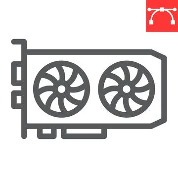 GPU card line icon, hardware and bitcoin mining, graphic card vector icon Stock Illustration