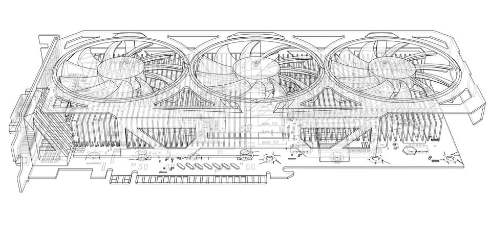Gpu Card Outline. Vector Stock Illustration