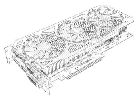 Gpu Card Outline. Vector Stock Illustration