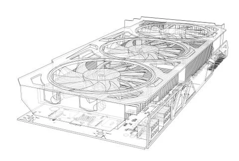 Gpu Card Outline. Vector Stock Illustration