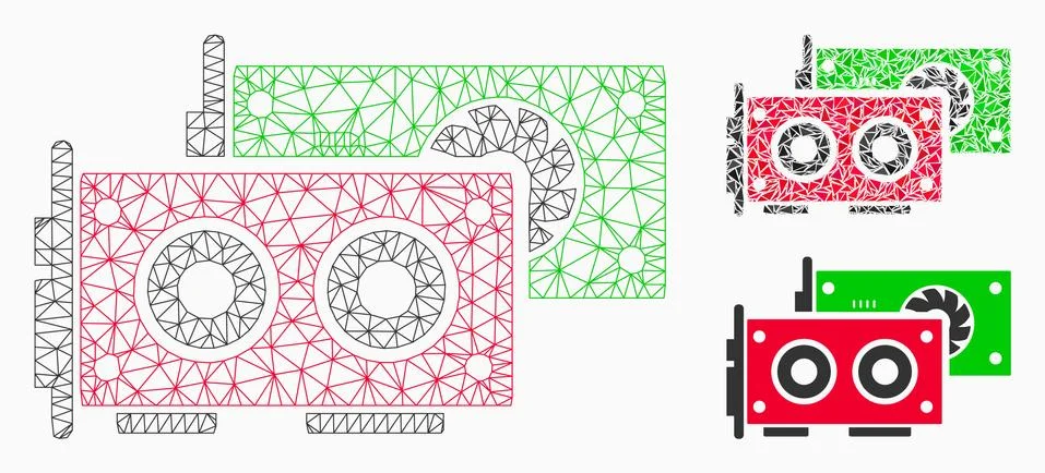 GPU Cards Vector Mesh 2D Model and Triangle Mosaic Icon Illustrazione stock