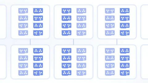 GPU Cluster Grid Visualization Blue Server Node Animation Digital Tech Video stock 345094291