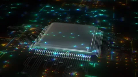 GPU Computer Chipset created from Glowing Blocks Stock Footage 288159718