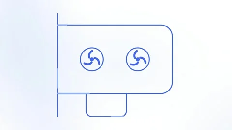 GPU Computer Graphics Card Outline Spinning Cooling Fans Blue White Tech IT Stock Footage 345094289