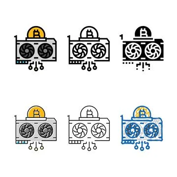 Gpu cryptocurrency mining color icon series vector Stock Illustration