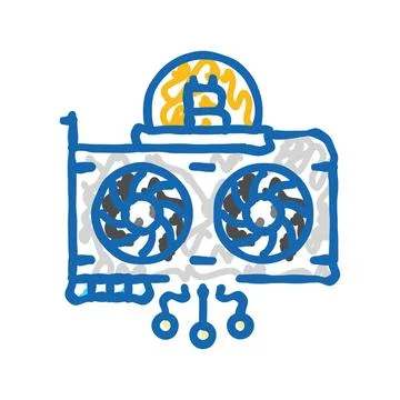 Gpu cryptocurrency mining icon doodle illustration Stock Illustration
