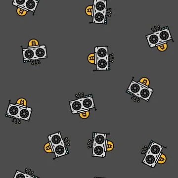 Gpu cryptocurrency mining vector seamless pattern Stock Illustration