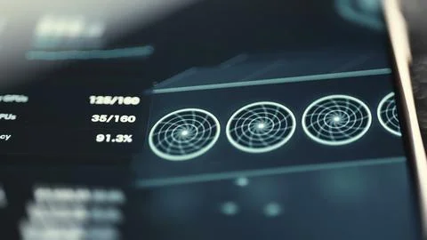 GPU Fan Array Performance Monitoring Screen Foto stock