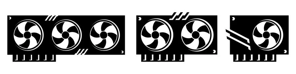 GPU flat icon set. Best graphics card  with three fans, two fans and one fans. Stock Illustration