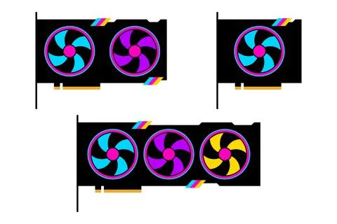 GPU flat icon set. Best graphics card with colorful gradient fans for cooling Illustrazione stock