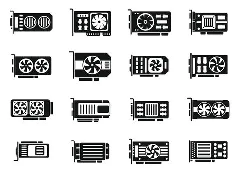 GPU graphic card icons set simple vector. Hard ware 스톡 일러스트
