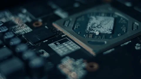 GPU Graphic card. Macro view of old thermal paste of a chip. 4K video. Stock Footage 145776760