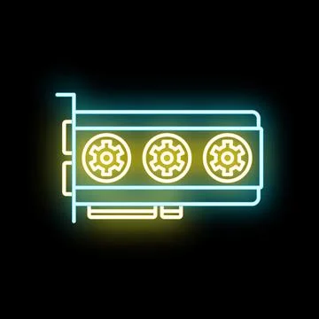Gpu graphics card glowing neon glowing hardware icon 스톡 일러스트