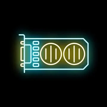 Gpu graphics card glowing neon line icon symbol Stock Illustration