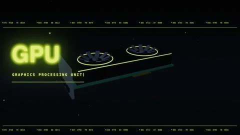 GPU graphics processing unit glowing in dark lime tech style Stock Footage 340021225