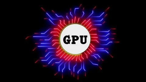 Gpu letters with neon circuit board lines Illustrazione stock