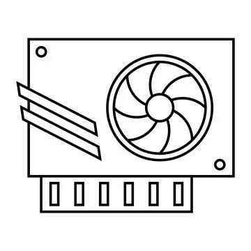 GPU line icon. Modern Graphic Processing Unit with one fans. Vector illustration Stock Illustration