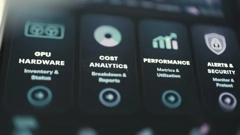 GPU Management Menu With Hardware and Analytics Tools Stock Photos
