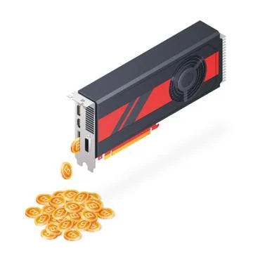 GPU mining Bitcoin concept. Isometric vector illustration Illustrazione stock