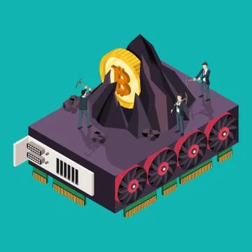 GPU mining Bitcoin concept. Isometric vector illustration Stock Illustration