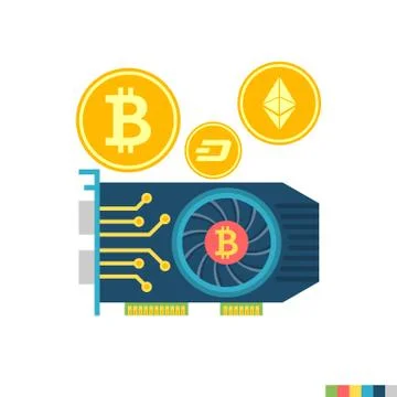 GPU Mining Flat Icon 库存插图