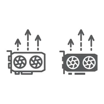 Gpu mining line and glyph icon, money and finance Stockillustratie