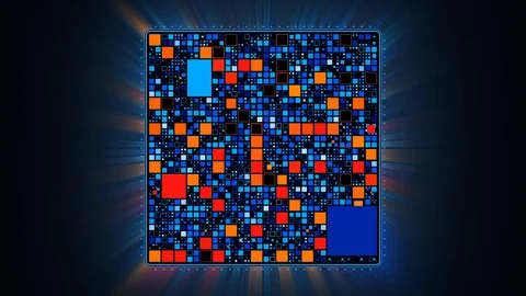 GPU or CPU of Futuristic Data Processor on a Circuit Board Stock Footage 106346480