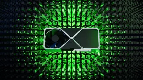 GPU processing unit generating concentric radiating energy waves Illustrazione stock