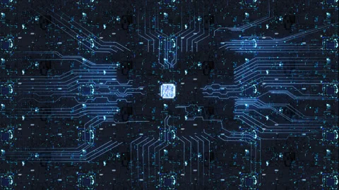 GPU technology chip circuit board data transmission Stock Footage 159774122