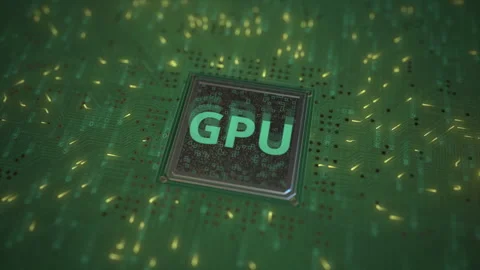GPU text on a computer processor 3d animation Stock Footage 151346550