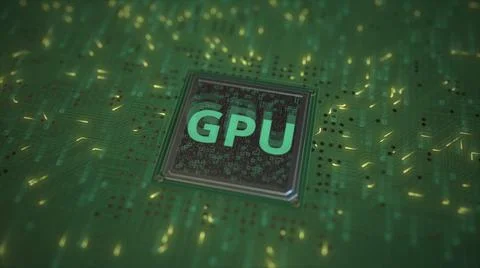 GPU text on a computer processor 3d rendering Stock Illustration