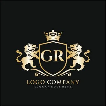 GR Letter Initial with Lion Royal Logo Template. Stock Illustration