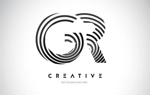 GR Lines Warp Logo Design. Letter Icon Made with Black Circular Lines. Stock-Illustration