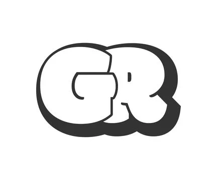 GR logo, bubble comic lettering, rounded in graffiti style black and white .. Stock Illustration