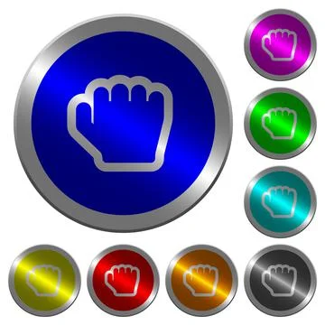 Grab cursor luminous coin-like round color buttons Stock Illustration