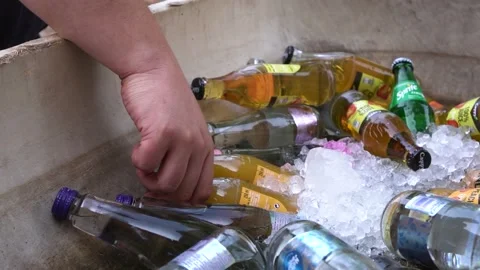 Grabbing a cold drink from the ice Stock Footage 232760795
