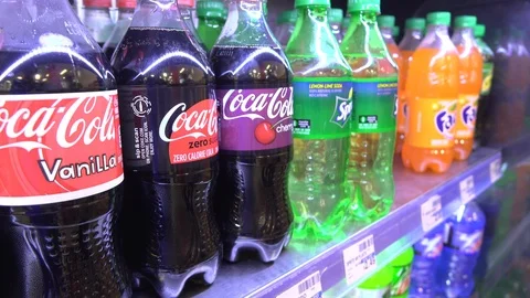 Grabbing last Coke Zero from cooler shelf at grocery 4k 스톡 동영상 108416118