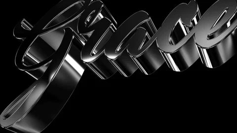 GRACE-3D Text Animation with Silver Chrome Metallic Finish and Glossy Reflection Stock Footage 324123333