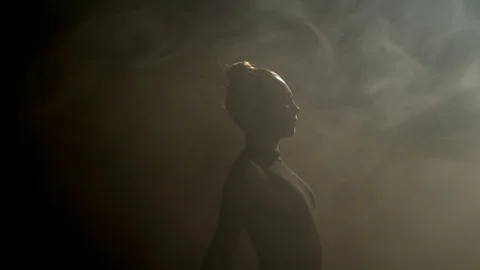 Graceful actress dancing contemp in dense smoke Stock Footage 123810022