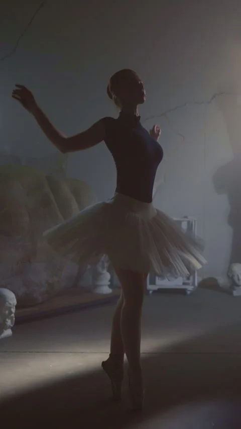 Graceful ballet dancer dancing in rehearsal class or theatre stage, beautiful Stock Footage 341521615